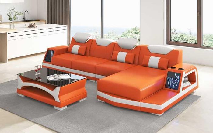 Luxus Ecksofa Ledersofa L Form Couch Sofa Orange Moderne Eckgarnitur