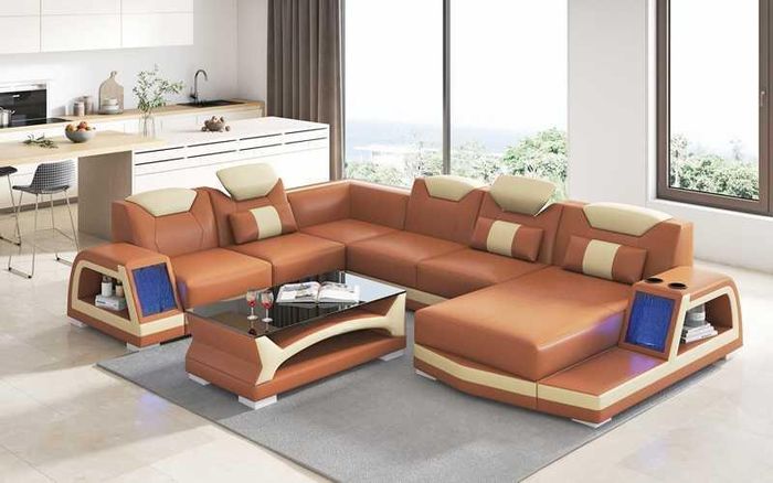 Ecksofa Modern Wohnlandschaft Sofa U Form Groß Ledersofa Braun Sofas
