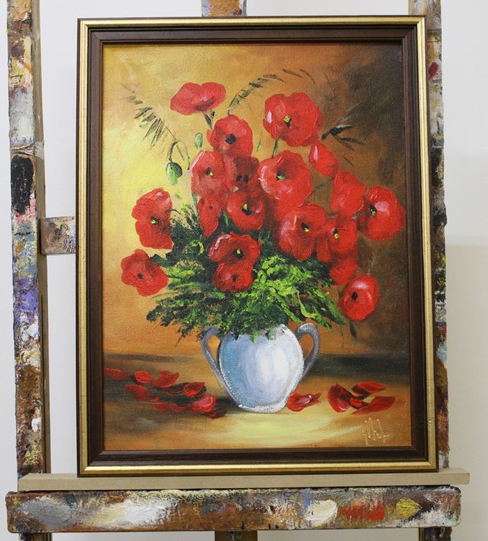 Gemälde Blumen Maki Handarbeit Ölbild Bild Ölbilder Rahmen Bilder G96301