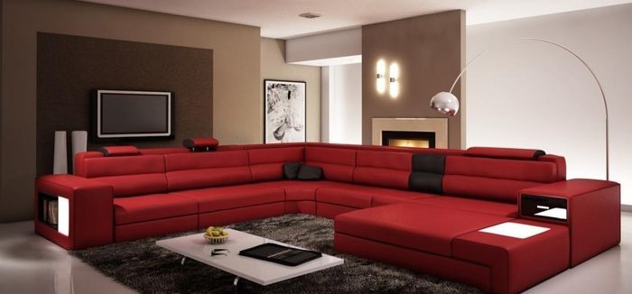Ecksofa Sofa Couch Polster Garnitur Design Leder Textil Wohnlandschaft Landau R