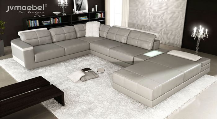 Wohnlandschaft Ecksofa Couch Grau Leder Polster Sitz Ecke Sofa U Form Sofas Neu