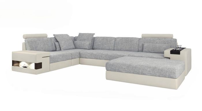Wohnraum L-Form Modern Design Sofa Sofas Sitzecke mit Hocker Wohnlanschaft Möbel