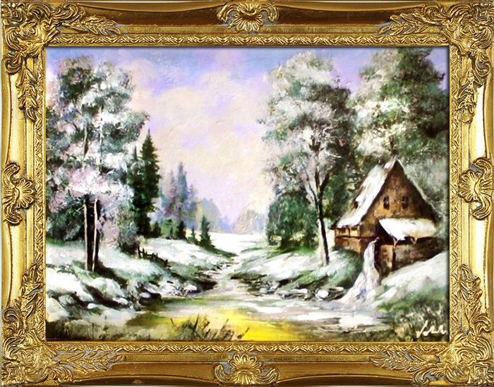 Gemälde Natur Wald Winter Handarbeit Ölbild Bild Ölbilder Rahmen Bilder G05829