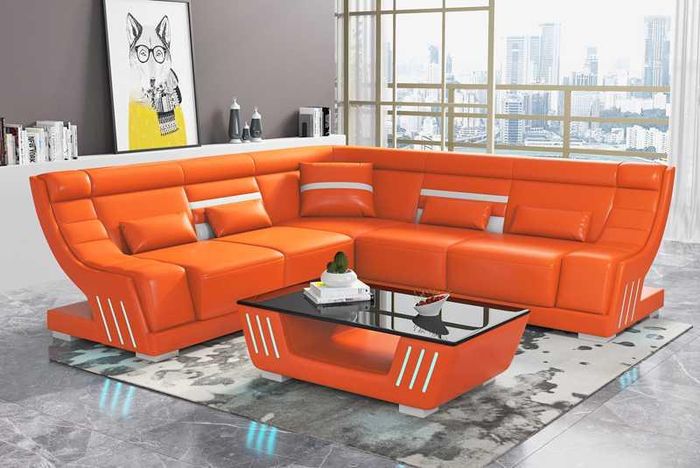 Ecksofa Sofa L Form Orange Designersofa Kunstleder Polster Sofas Eck