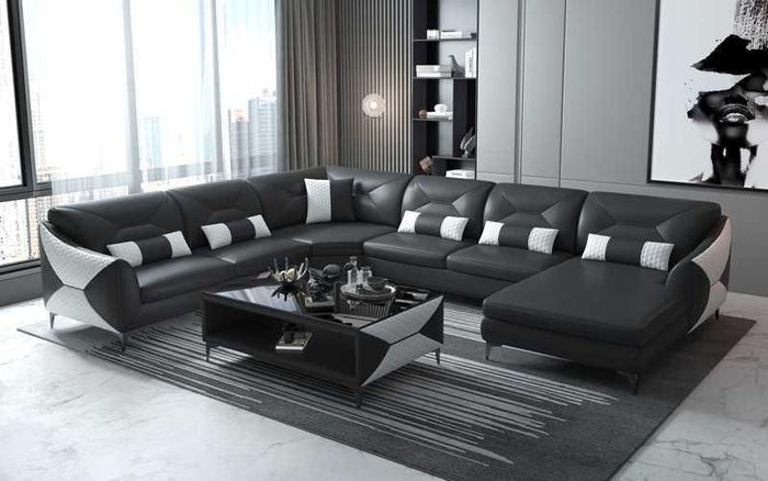 Groß Wohnlandschaft Sofa U Form Ecksofa Ledersofa Schwarz Kunstleder