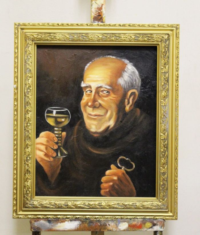 Mönch schaut ins Glas Malerei Leinwand Handarbeit Rahmen Öl Gemälde Bilder 95935