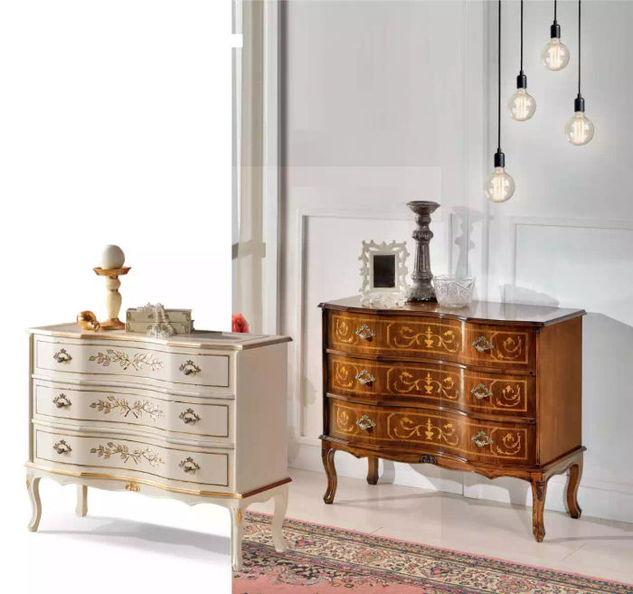 Luxuriöse Beige Klassische Kommode mit 3x Schubladen Echtholz Möbel Neu