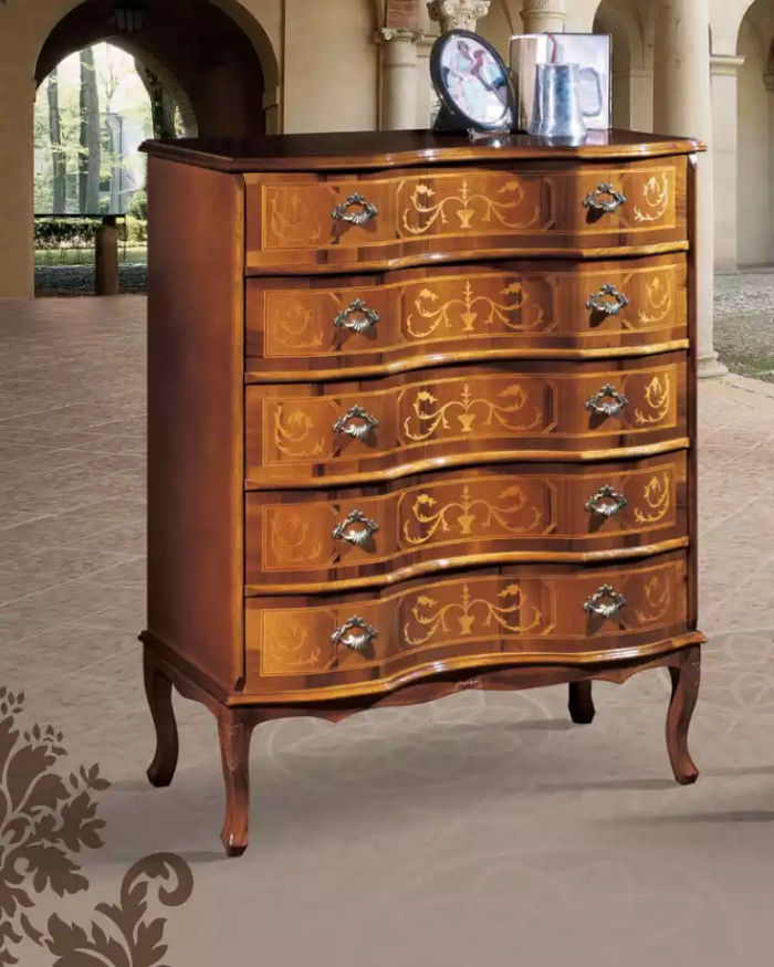 Klassische Braune Kommode Fünftürig Schubladen Designer Holzmöbel Neu