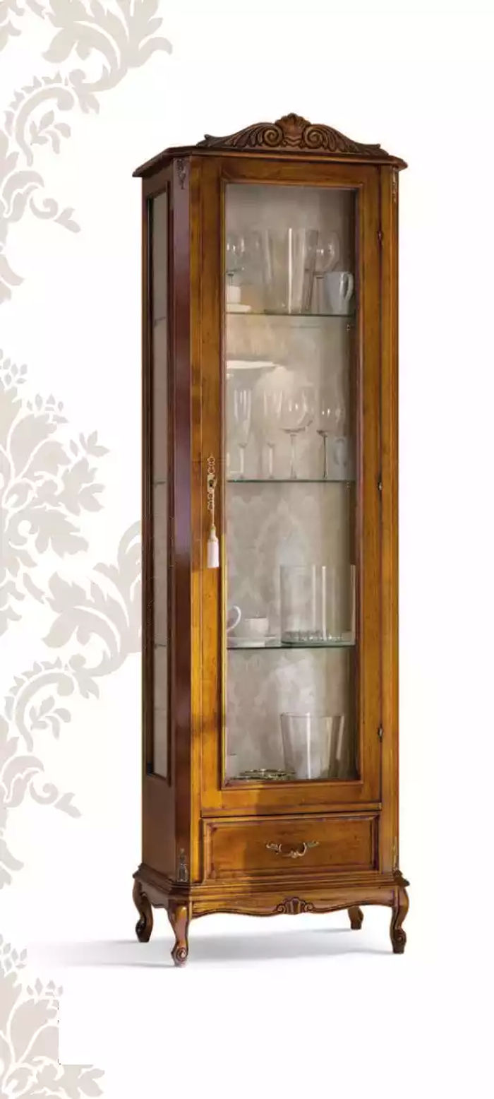 klassischer brauner Schrank mit Schubladen Glas Designer Holz neu