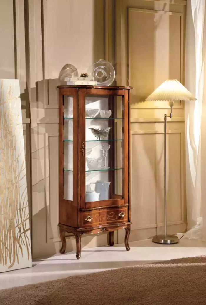 Klassische Vitrine Luxus Möbel Glastüren Wohnzimmer Einrichtung Braun
