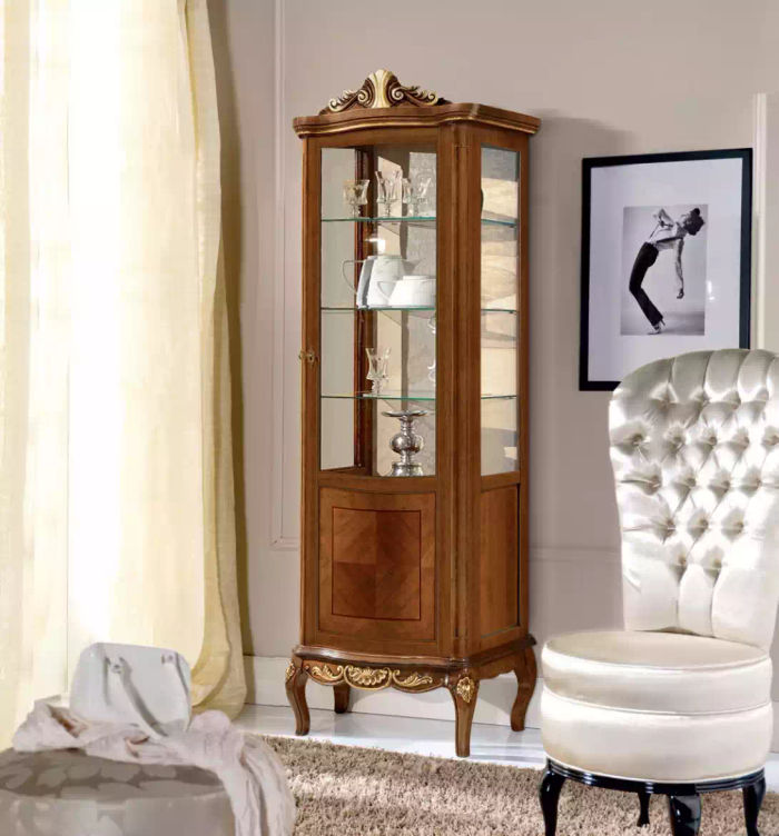 Klassische Hochwertige Braune Vitrine Glas Schrank Echtholz Möbel Design