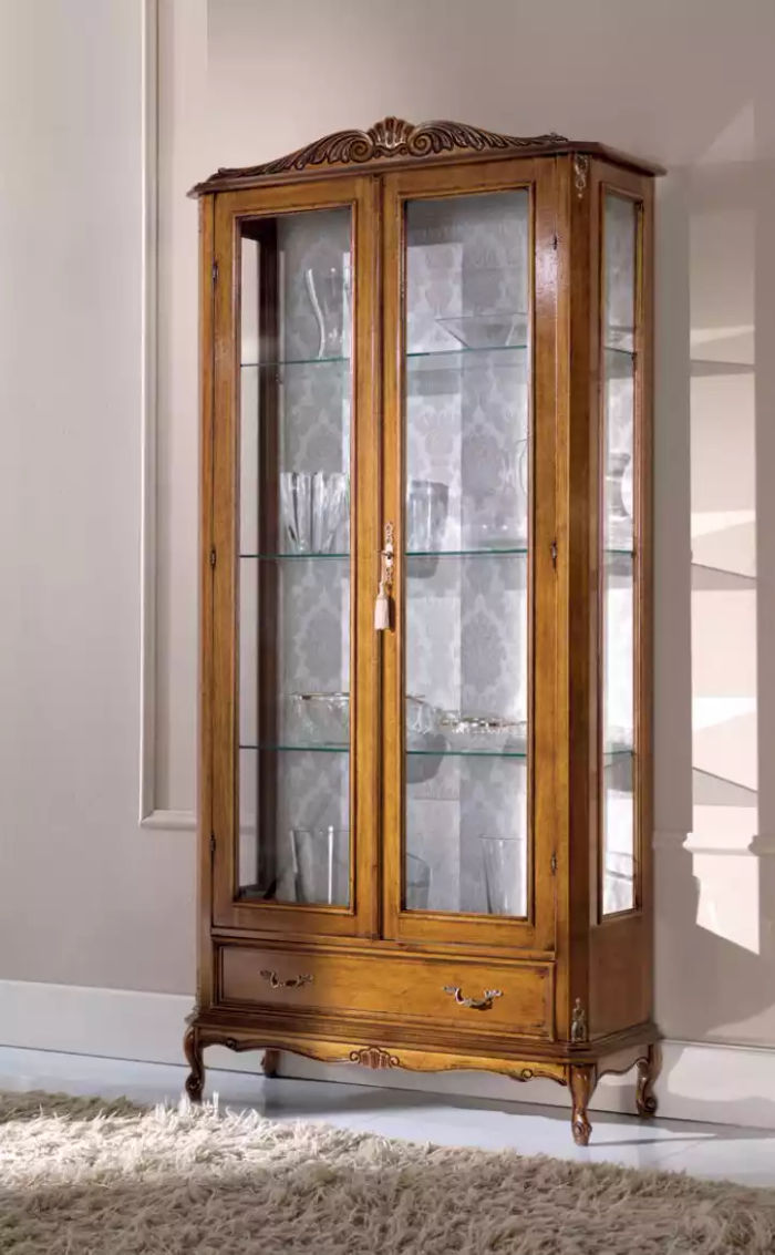 Luxuriöse Glasvitrine Schränke braunem Holz Klassische Möbel Vitrine Schrank