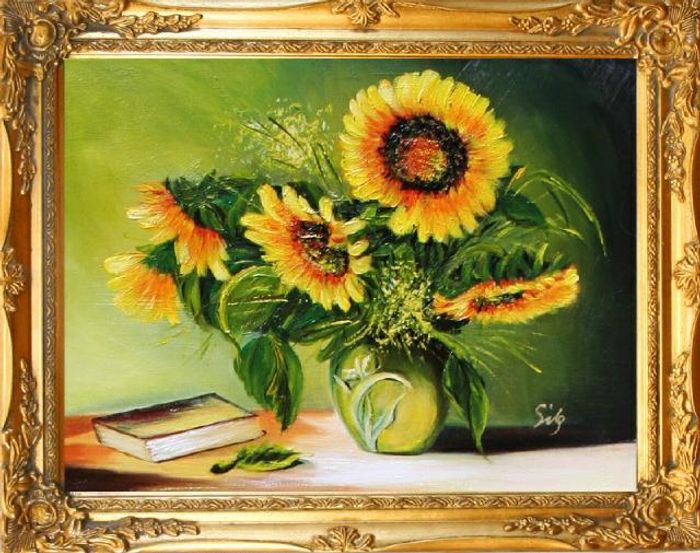 Sonnenblumen - Blumen Pflanzen Bilder Gemälde Ölbilder Ölbild Mit Rahmen G05833