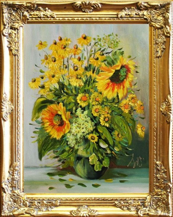 Sonnenblumen - Blumen Pflanzen Bilder Gemälde Ölbilder Ölbild Mit Rahmen G06062