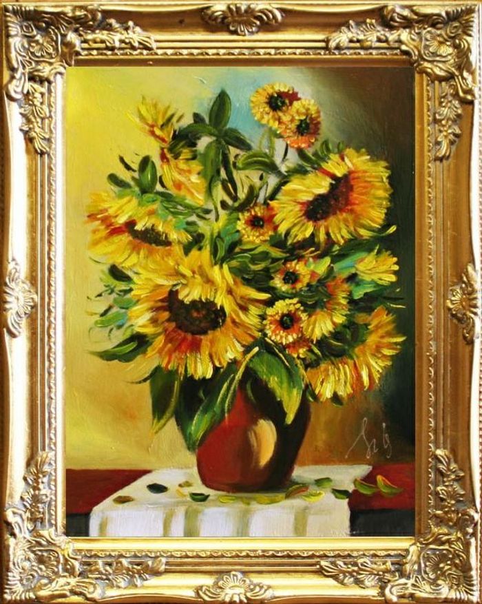 Sonnenblumen - Blumen Pflanzen Bilder Gemälde Ölbilder Ölbild Mit Rahmen G06063