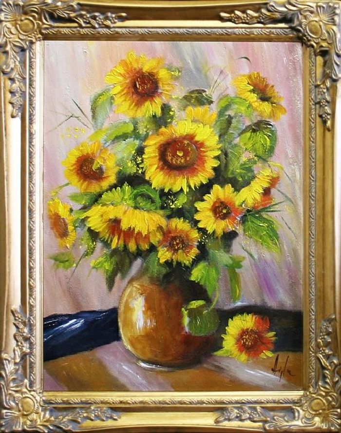 Sonnenblumen - Blumen Pflanzen Bilder Gemälde Ölbilder Ölbild Mit Rahmen G06765