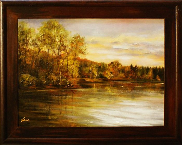 Gemälde Natur See Wald Handarbeit Ölbild Bild Ölbilder Rahmen Bilder G15977