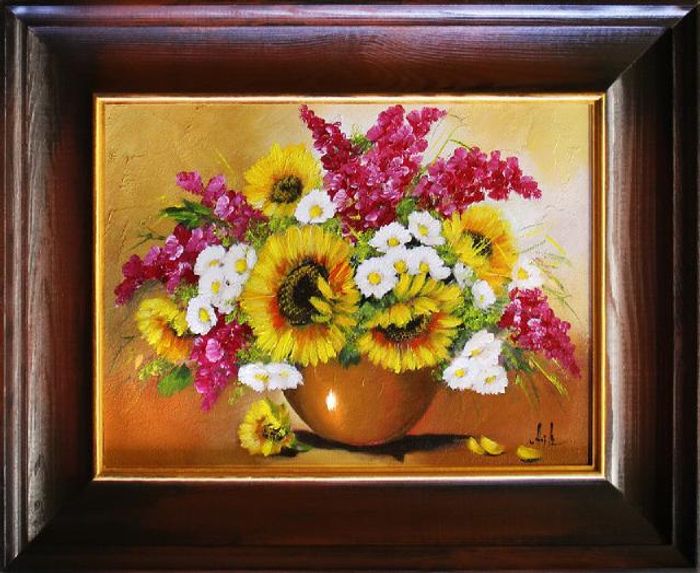 Sonnenblumen - Blumen Pflanzen Bilder Gemälde Ölbilder Ölbild Mit Rahmen G16057