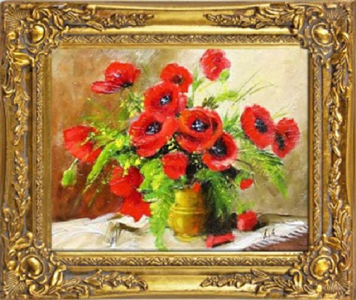Poppies - Blumen Pflanzen Bild Bilder Gemälde Ölbilder Ölbild Mit Rahmen G01129