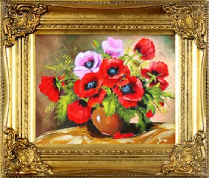 Poppies - Blumen Pflanzen Bild Bilder Gemälde Ölbilder Ölbild Mit Rahmen G01253