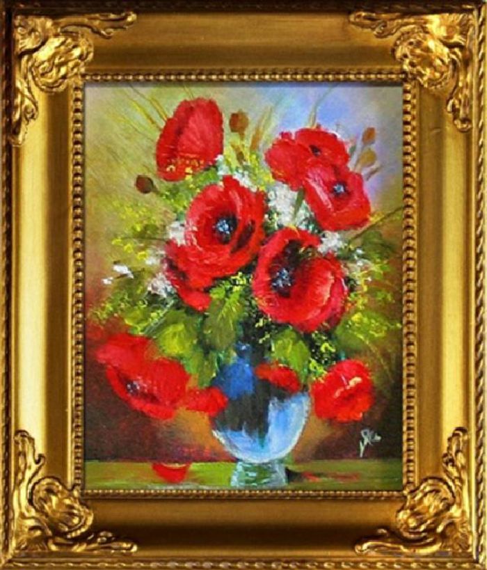 Poppies - Blumen Pflanzen Bild Bilder Gemälde Ölbilder Ölbild Mit Rahmen G03559