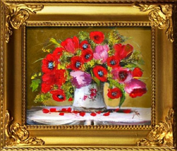 Blumen Ölgemälde Bilderrahmen Bild Bilder Gemälde Ölbilder Ölbild Rahmen G04264