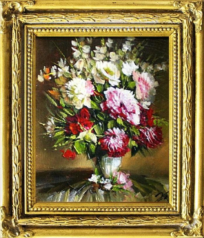 Blumenstrauß Blumen Vase Gemälde Ölgemälde Bilder Bild Ölbild Mit Rahmen G04992
