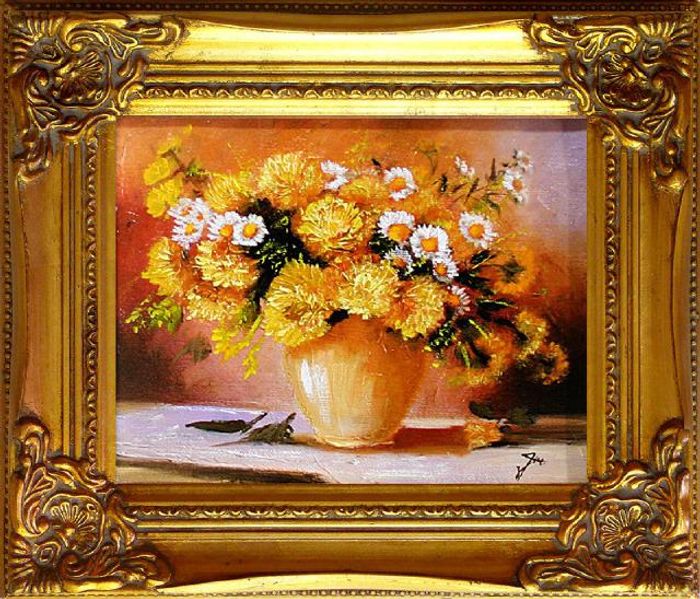 Blumenstrauß Blumen Vase Gemälde Ölgemälde Bilder Bild Ölbild Mit Rahmen G05000