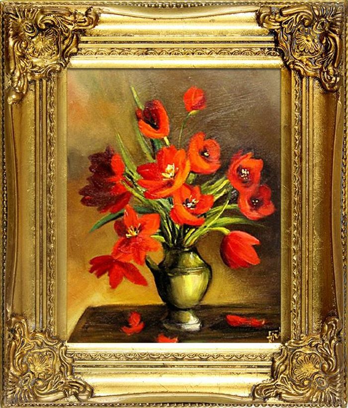 Blumen Ölgemälde Bilderrahmen Bild Bilder Gemälde Ölbilder Ölbild Rahmen G05934