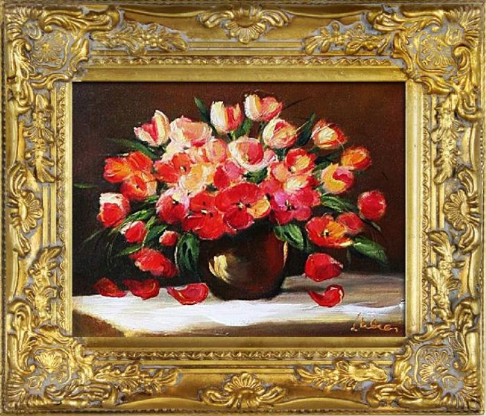 Blumen Ölgemälde Bilderrahmen Bild Bilder Gemälde Ölbilder Ölbild Rahmen G06217