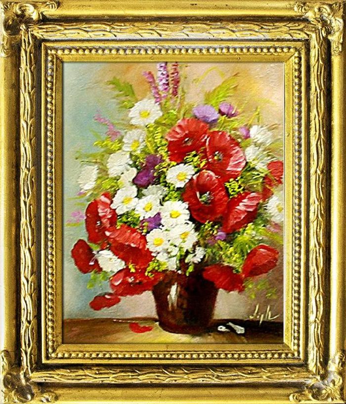 Blumen Ölgemälde Bilderrahmen Bild Bilder Gemälde Ölbilder Ölbild Rahmen G15570