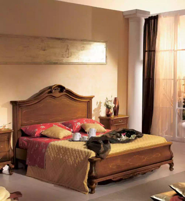 Braunes Schlafzimmer Set Bett 2x Nachttische Kommode Spiegel Klassisch