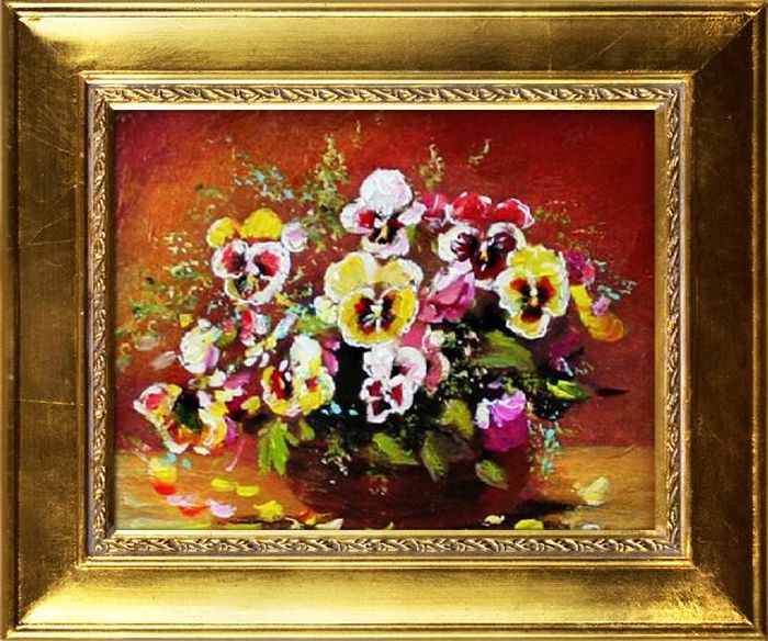 Blumenstrauß Blumen Vase Gemälde Ölgemälde Bilder Bild Ölbild Mit Rahmen G01245