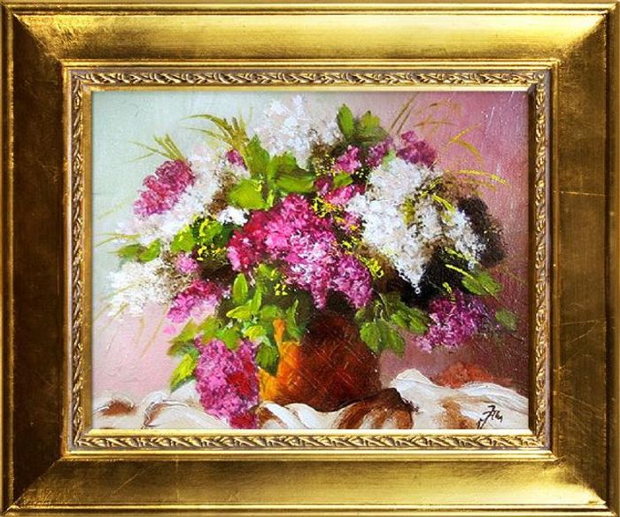 Flieder Blumen Ölgemälde Bild Bilder Gemälde Ölbilder Ölbild Mit Rahmen -G01262