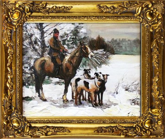 Gemälde Ölbild Ölbilder Rahmen Barock Bilder Jagd Bild Ölgemälde G01584