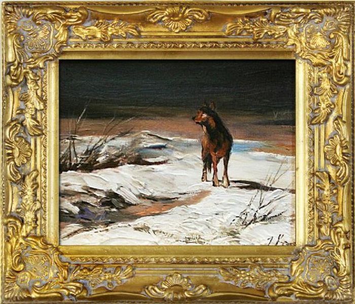 Gemälde Ölbild Ölbilder Rahmen Barock Bilder Wolf Bild Ölgemälde G02282