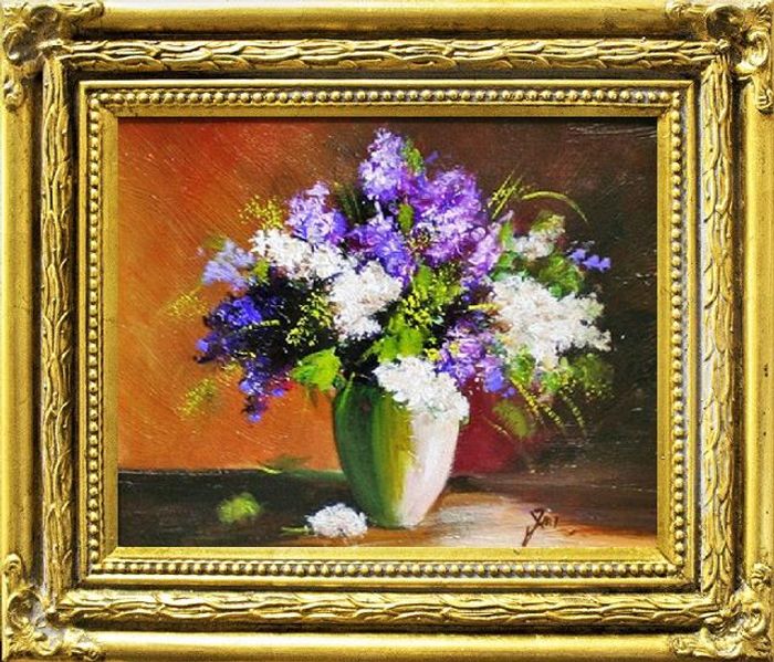 Flieder Blumen Ölgemälde Bild Bilder Gemälde Ölbilder Ölbild Mit Rahmen -G03568