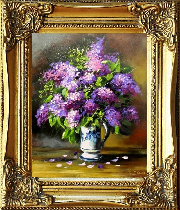 Flieder Blumen Ölgemälde Bild Bilder Gemälde Ölbilder Ölbild Mit Rahmen -G05935