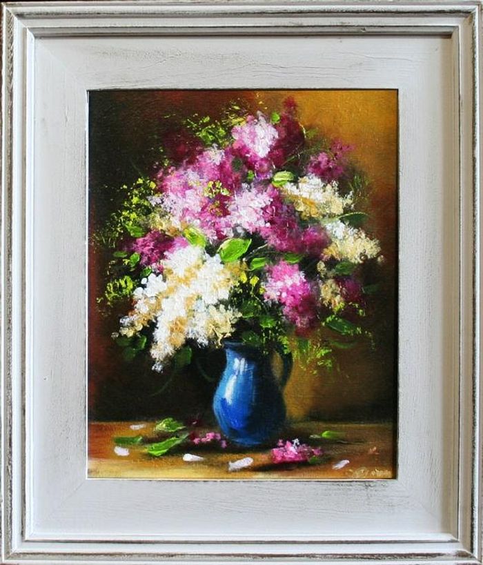 Flieder Blumen Ölgemälde Bild Bilder Gemälde Ölbilder Ölbild Mit Rahmen -G06570