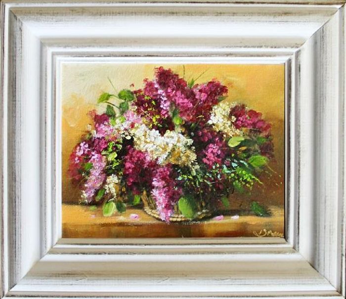 Flieder Blumen Ölgemälde Bild Bilder Gemälde Ölbilder Ölbild Mit Rahmen -G06571