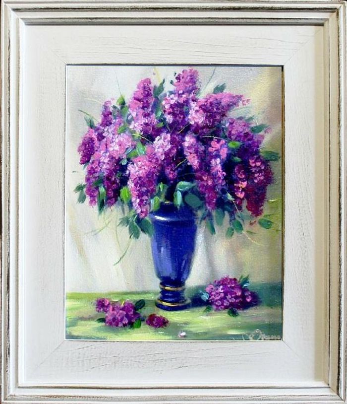 Flieder Blumen Ölgemälde Bild Bilder Gemälde Ölbilder Ölbild Mit Rahmen -G06572