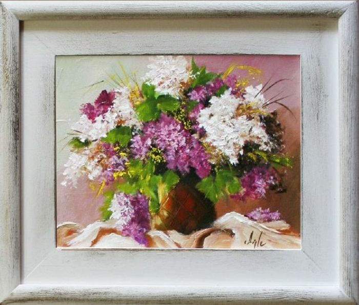 Flieder Blumen Ölgemälde Bild Bilder Gemälde Ölbilder Ölbild Mit Rahmen -G06644