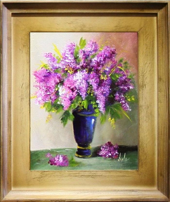 Flieder Blumen Ölgemälde Bild Bilder Gemälde Ölbilder Ölbild Mit Rahmen -G15461