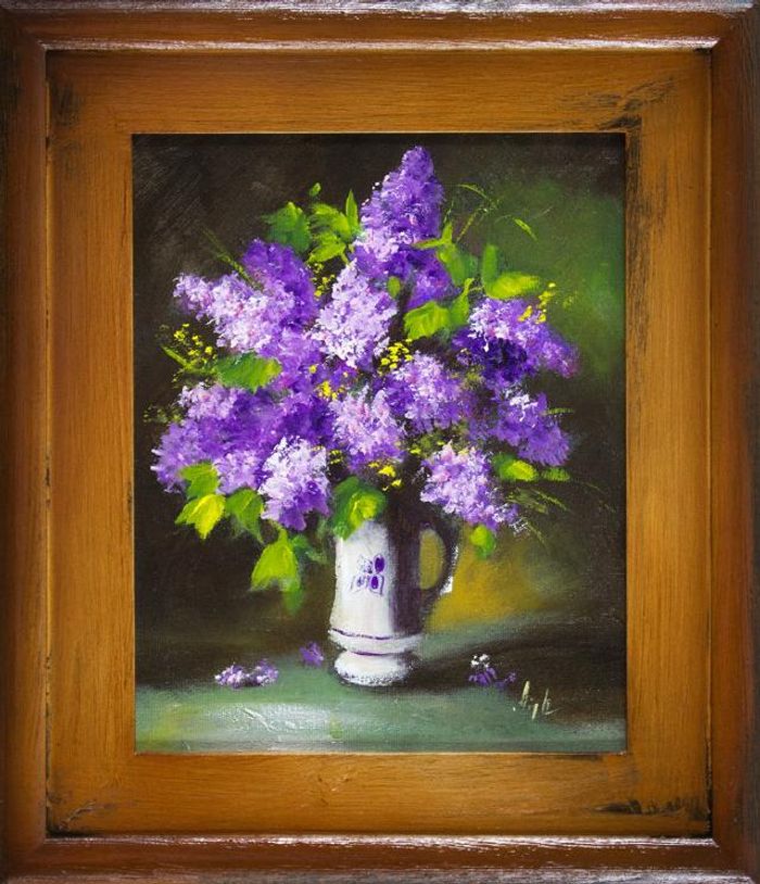 Flieder Blumen Ölgemälde Bild Bilder Gemälde Ölbilder Ölbild Mit Rahmen -G16343