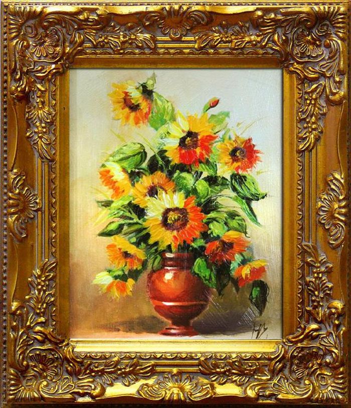Sonnenblumen - Blumen Pflanzen Bilder Gemälde Ölbilder Ölbild Mit Rahmen G01132