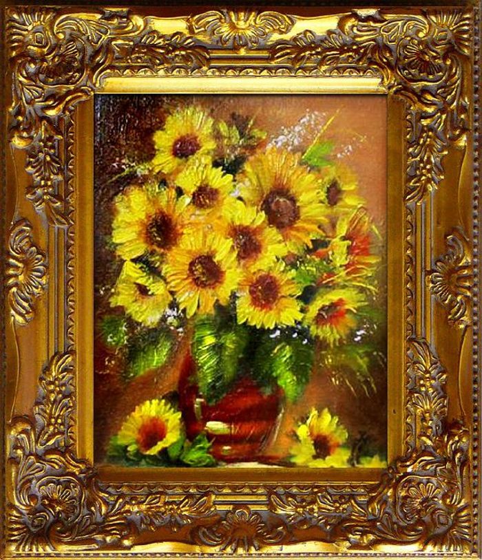Sonnenblumen - Blumen Pflanzen Bilder Gemälde Ölbilder Ölbild Mit Rahmen G01254