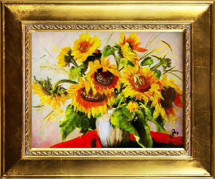 Sonnenblumen - Blumen Pflanzen Bilder Gemälde Ölbilder Ölbild Mit Rahmen G01256