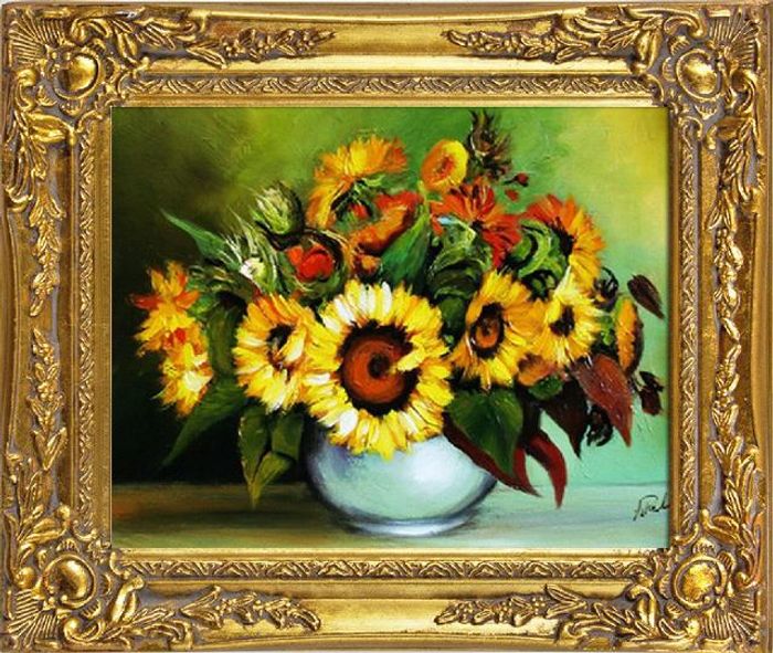 Sonnenblumen - Blumen Pflanzen Bilder Gemälde Ölbilder Ölbild Mit Rahmen G01287