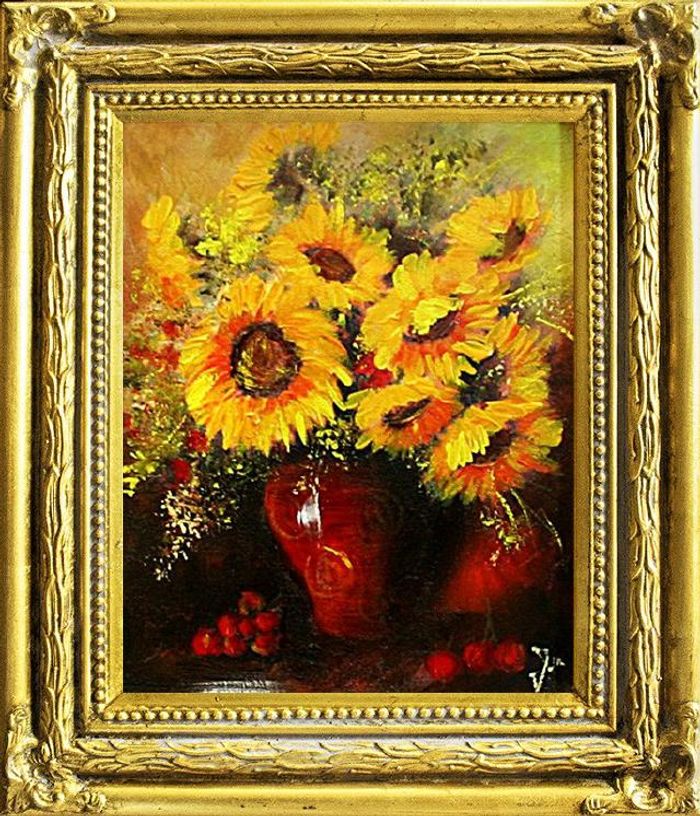 Sonnenblumen - Blumen Pflanzen Bilder Gemälde Ölbilder Ölbild Mit Rahmen G02286