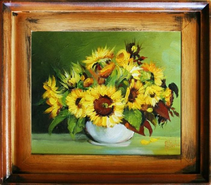 Sonnenblumen - Blumen Pflanzen Bilder Gemälde Ölbilder Ölbild Mit Rahmen G06539